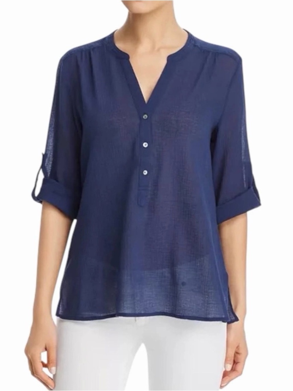 Tommy Bahama Coastview Gauze Top Navy Blue Size Small Lightweight Coastal
